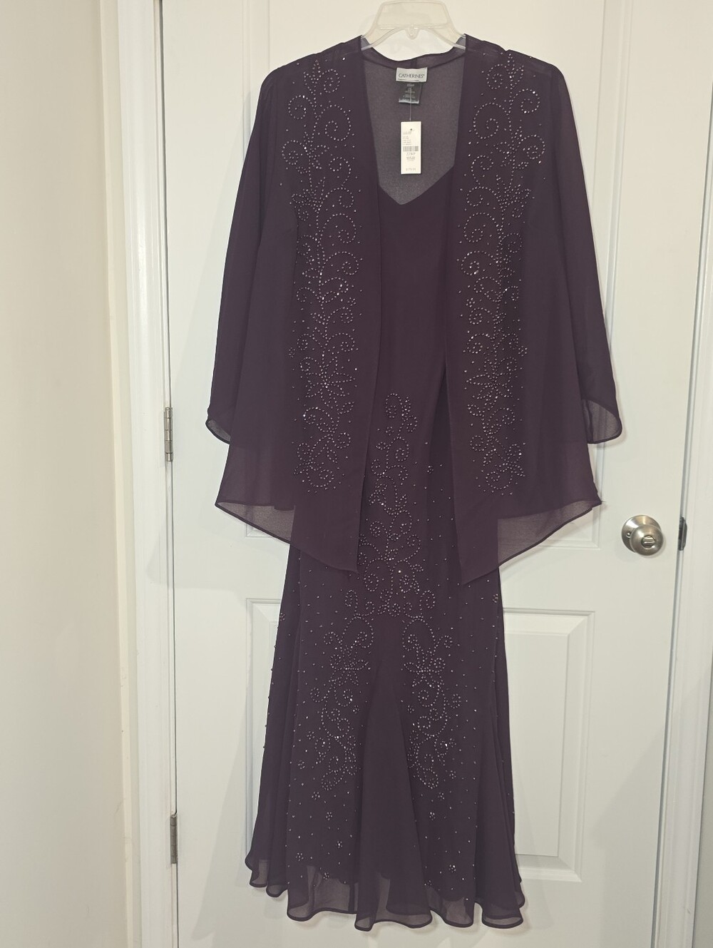 NWT Catherines 22WP Plum Beaded 2-Piece Dress & Jacket Set